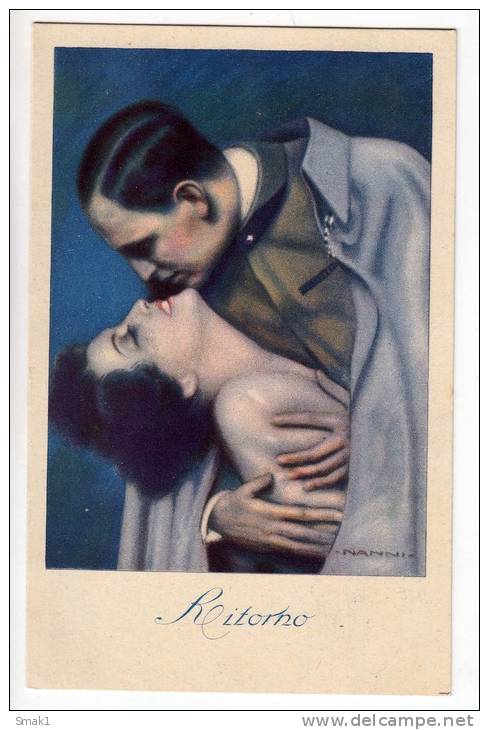 ILLUSTRATORS NANNI COUPLE IN A KISS Nr. 26 A OLD POSTCARD - Nanni