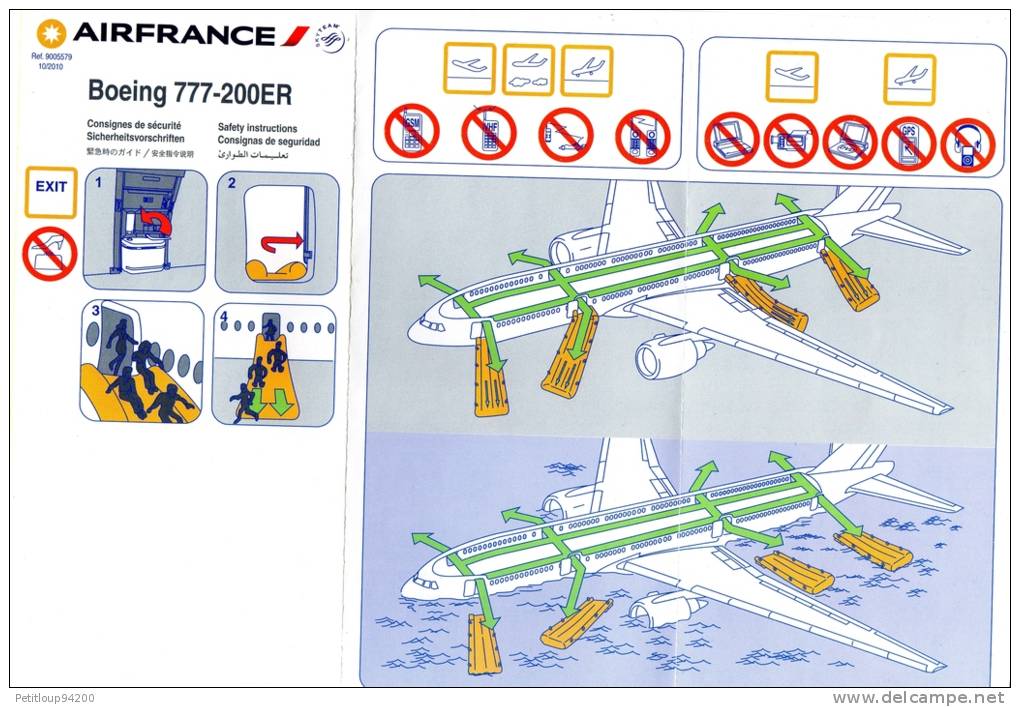 CONSIGNES DE SECURITE / SAFETY CARD  *BOEING 777-200ER  Air France - Consignes De Sécurité