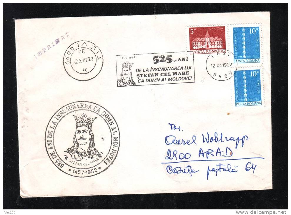 STEPHAN THE GREAT, MOLDAVIA KING, CACHET ON COVER,1982, IASI, ROMANIA - Marcofilie