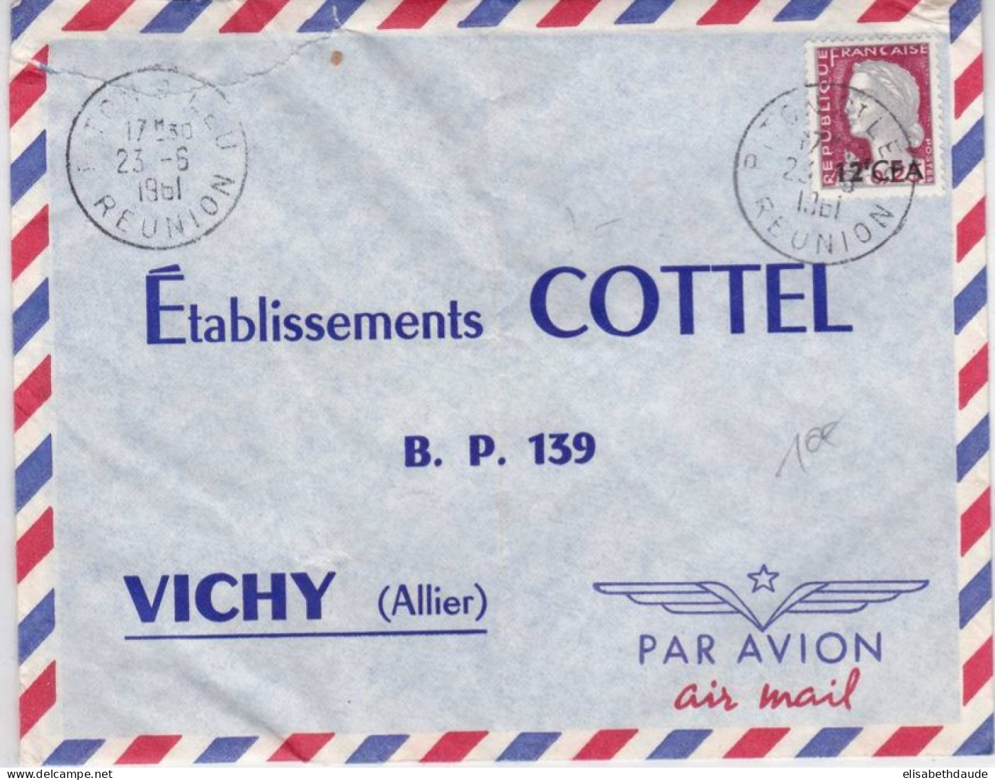 REUNION (CFA)  - 1961 - ENVELOPPE Par AVION De PITON ST LEU - DECARIS - Lettres & Documents