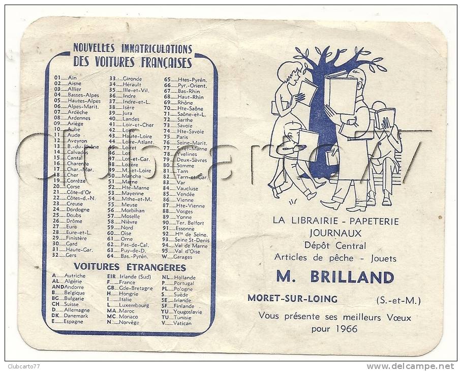 Moret-sur-Loing (77) : Calendrier De 1966 Librairie Papeterie Journeaux Brilland Illustration Des Lecteurs (animé). - Formato Grande : 1961-70