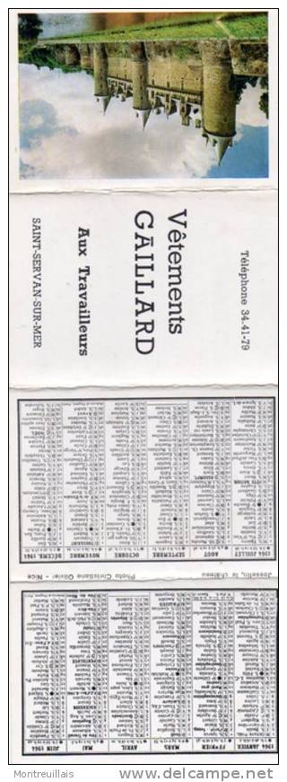 Calendrier Petit Format 19 X 26 Année 1964, En 4 Volets , SAINT SERVAN  SUR MER(35) Verso Signalisation Routière - Small : 1961-70