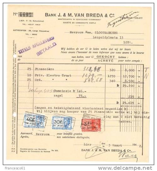 $3-2497 BELGIO BANK MARCHE BOLLO 1942 - Sonstige & Ohne Zuordnung