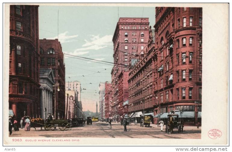 Cleveland Ohio, Euclid Ave Street Scene Horse-drawn Wagons, 1905 Detroit Photographic Co. Postcard - Cleveland