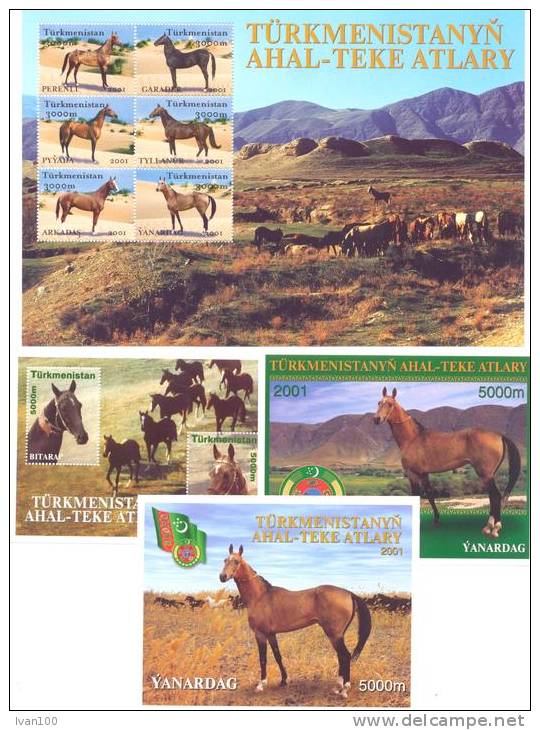 2001. Horses Of Turkmenistam Sheetlet + 3 S/s, Mint/** - Turkmenistan