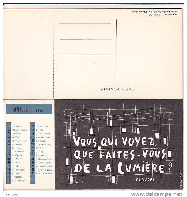 Calendrier Des Missionnaires Dominicaines De Fichermont. 1965 - Formato Grande : 1961-70