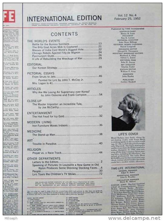 Magazine LIFE - FEBUARY 25 , 1952 -  INTERNATIONAL EDITION          (3001) - News/ Current Affairs