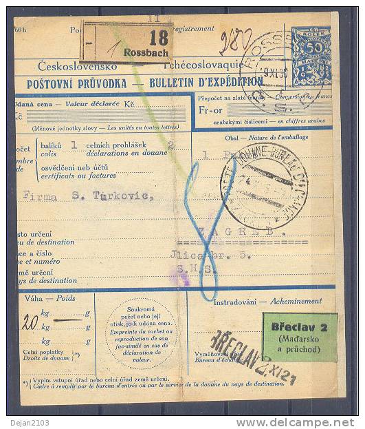 Czechoslovakia Referral Sent From Breclav To Zagreb 1930 USED - Briefe