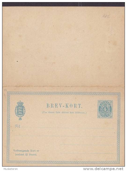 Denmark Postal Stationery Ganzsache Entier 4 Ø Brev-Kort Wertziffer Mit Krone Und Ähren M. Antwort Unused - Entiers Postaux