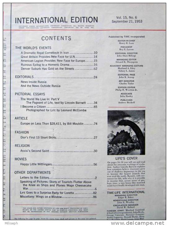 Magazine LIFE - SEPTEMBER 21 , 1953 - INTERNATIONAL EDITION -  Publicité RENAULT Frégate, BILLANCOURT       (3010) - Novità/ Affari In Corso