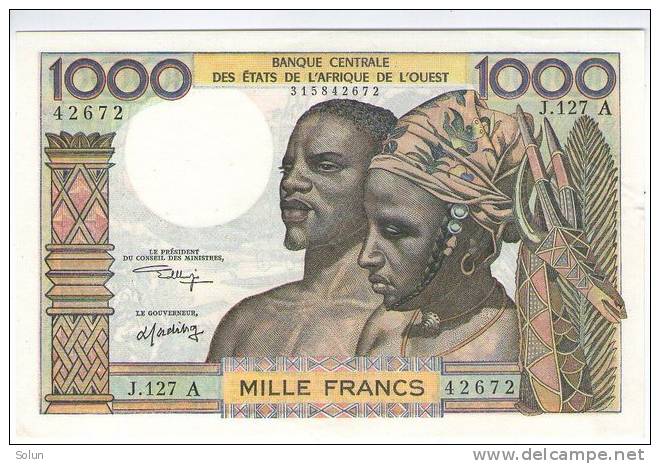 IVORY COAST  AFRICA  1000  FRANCS  BANKNOTE  P-103Ak - Ivoorkust