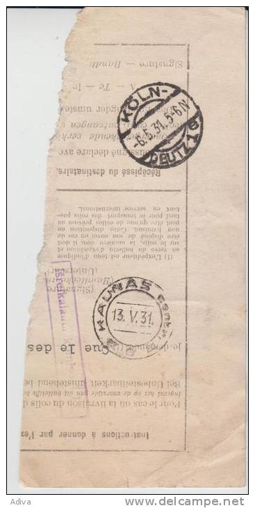 Bulletin D´expedition 05.05.1931Sweveghem: Belgium  Kaunas Lithuania - Briefe U. Dokumente