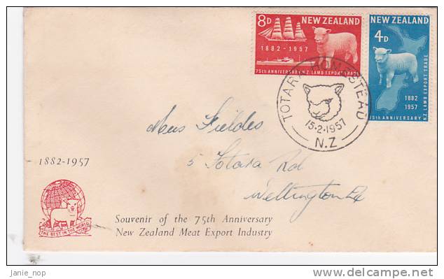 New Zealand 1957 Lamb 75th Anniversary Of Meat Export FDC - FDC