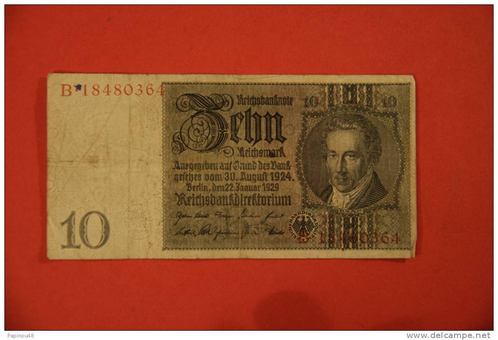 Billet De 10 Reichsmark De 1929 - 10 Mark