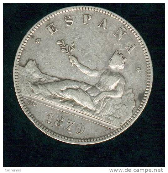 Argent, 5 Pesetas 1870 - First Minting