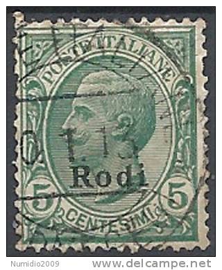 1912 EGEO RODI USATO EFFIGIE 5 CENT - R11212 - Ägäis (Rodi)