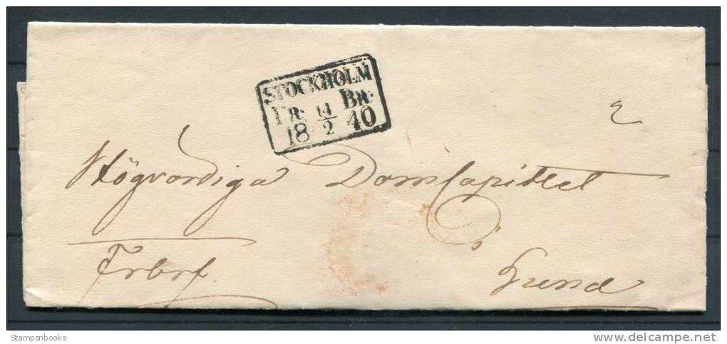 1840 Sweden Stockholm FrBr Fyrkstpl Vorphilatelie To Lund - ... - 1855 Voorfilatelie