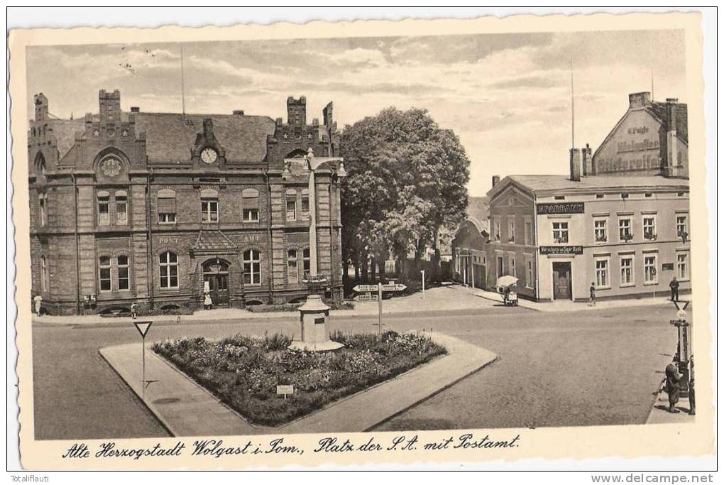 Wolgast Platz Der SA Mit Post Vorschuss U Sparbank Lesbarer Wegweiser 21.3.1940 Gelaufen - Wolgast