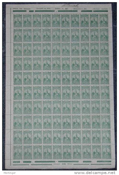 Brazil Brasilien Mi# 398 50R Airmail 1934 Sheet Of 100 MNH - Unused Stamps