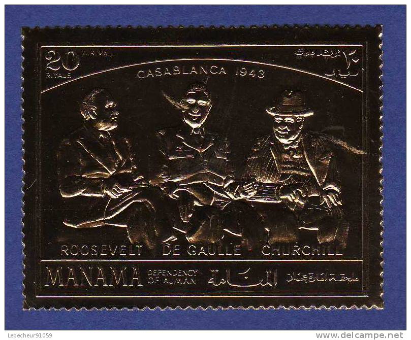 Manama - Charles De Gaulle - Timbre Doré  Or Fin** - Manama