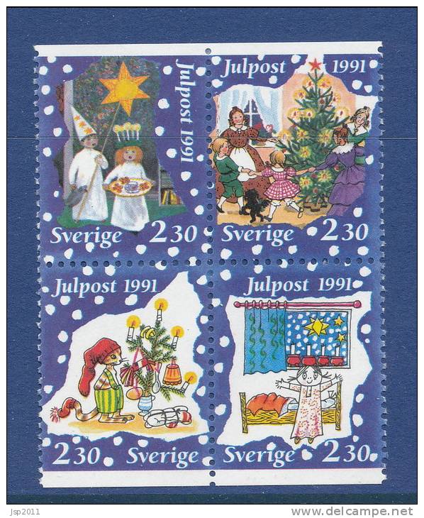 Sweden 1991 Facit # 1712-1715. Christmas Post Se-tenant Block Of 4 From Booklet H421, MNH (**) - Neufs