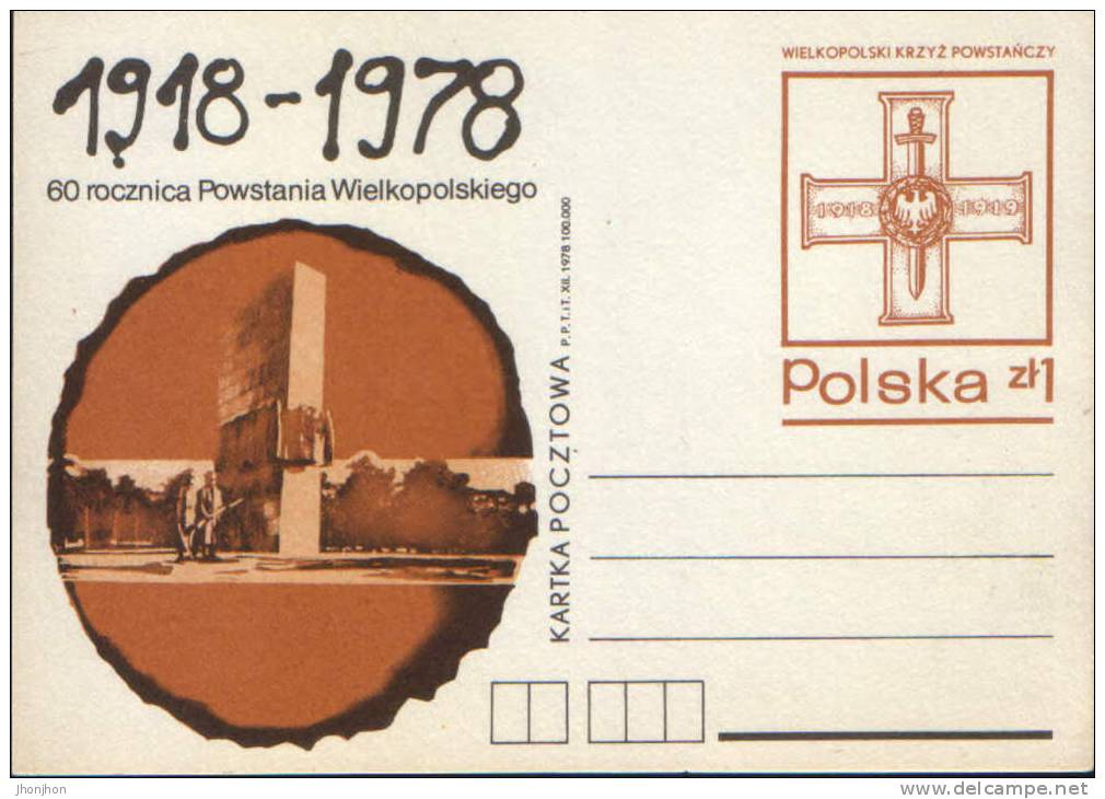 Poland-Postal Stationery Postcard 1978-60 Anniversary Of The Greater Poland Uprising-unused - WO1
