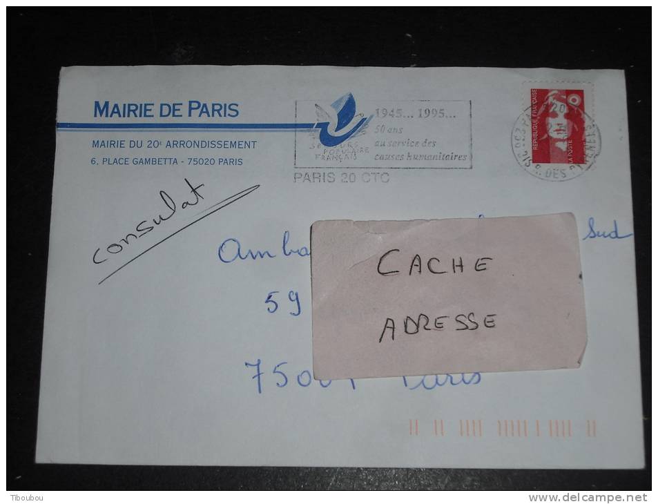 FRANCE YT 2806 SANS BANDE PHOSPHORE - MARIANNE BRIAT - FLAMME TEMPORAIRE PARIS 20 CTC - - Lettres & Documents