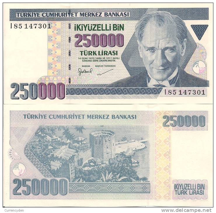 Turkey P211, 250,000 Lira, Ataturk / Kizikale Fort $3 - Turquie