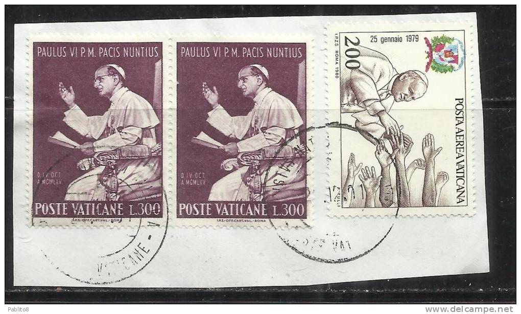 VATICANO VATIKAN VATICAN 1965 PAPA PAOLO VI ONU LIRE 300 + 1980 VIAGGI DEL PAPA POSTA AEREA AIR MAIL LIRE 200 USED - Used Stamps