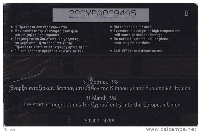 Cyprus, CYP-M-79, 29CYPA, £5, 31 March '98 The Start Of Negotiations For Cyprus EU Entry, 2 Scans.  Please Read. - Chipre