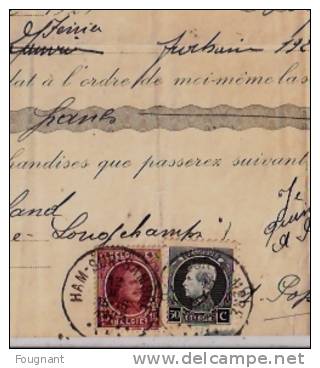 BELGIQUE :  1929:N195+211 Sur Quittance Pour Me Vve Marchand à DHUY.Oblit.HAM SUR SAMBRE. - Lettres & Documents
