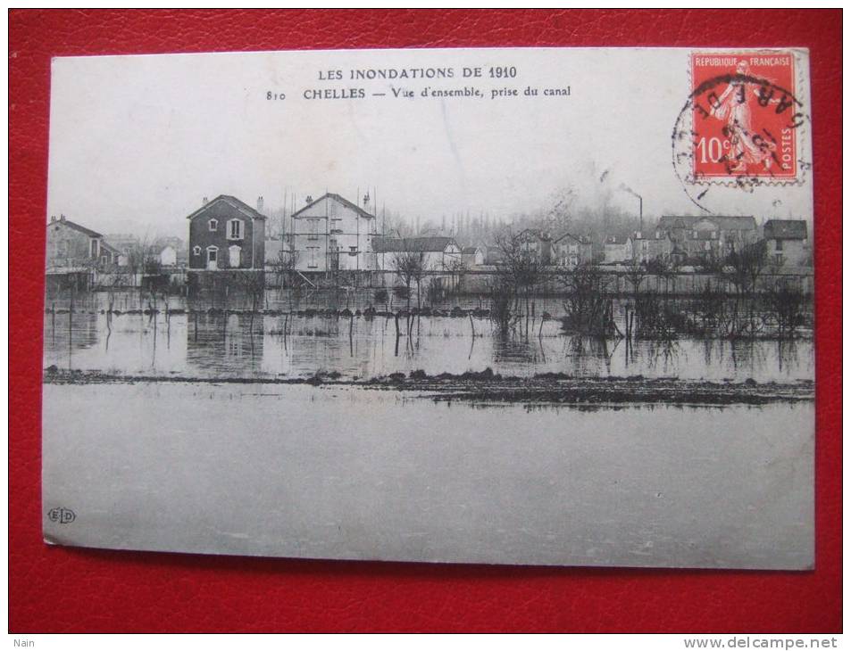 77 - CHELLES - LES INNONDATIONS DE 1910 - VUE D'ENSEMBLE , PRISE DU CANAL - - Chelles