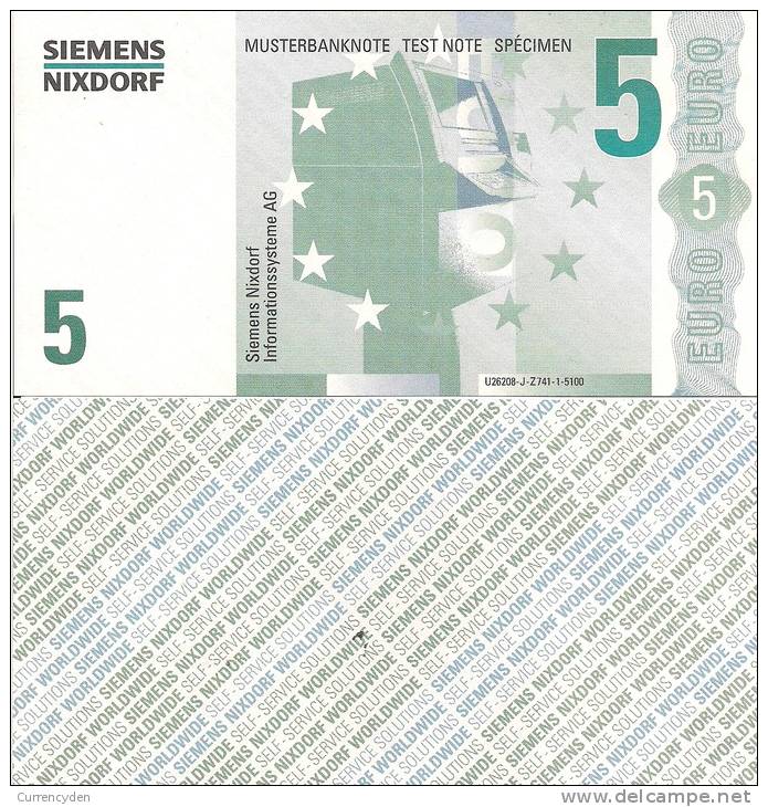 Test Note - SNIX-161, 5 Euro, Siemens Nixdorf, Euro Stars / ATM - Specimen