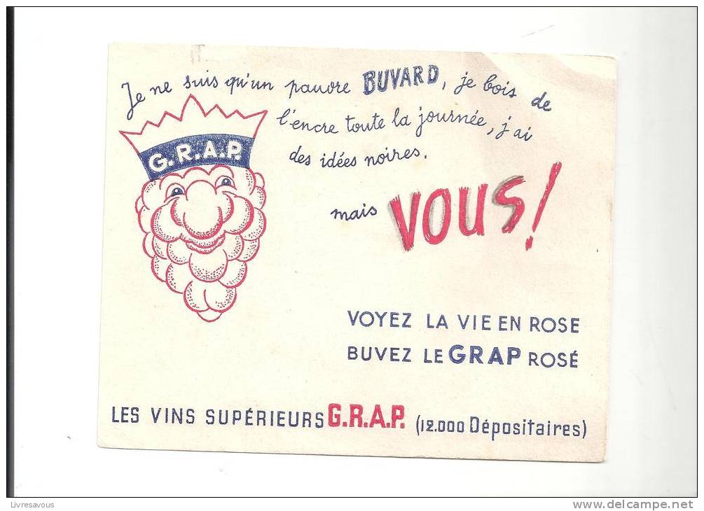 Buvard G.R.A.P. Voyez La Vie En Rose, Buvez Le GRAP Rosé Les Vins Supérieurs G.R.A.P. - Liqueur & Bière