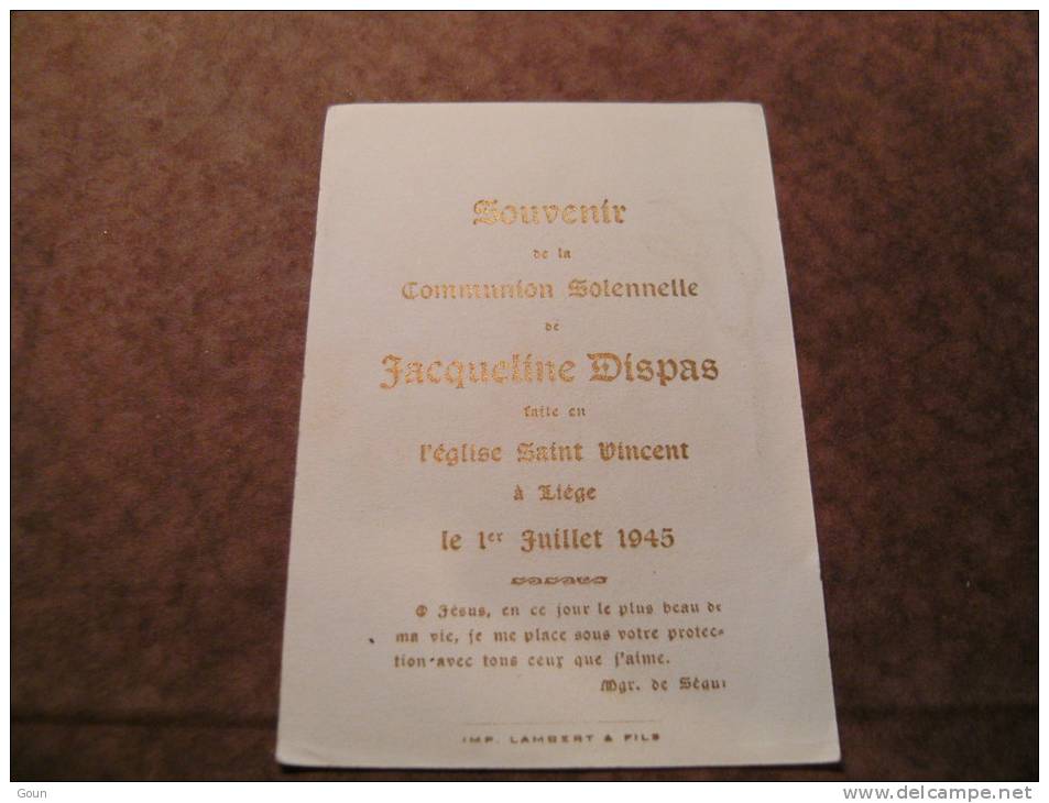 BC4-2-100 CDP Souvenir Communion Jacqueline Dispas Liège 1945 - Communion