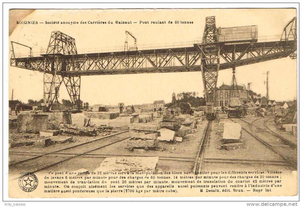 Carte Postale "Soignies - Société Anonyme Des Carrières Du Hainaut - Pont Roulant De 60T" - Soignies