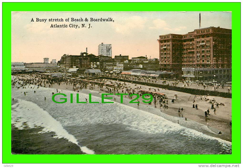 ATLANTIC CITY, NJ - A BUSY STRECHT OF BEACH & BOARDWALK - POST CARD DISTRIBUTING CO - - Atlantic City