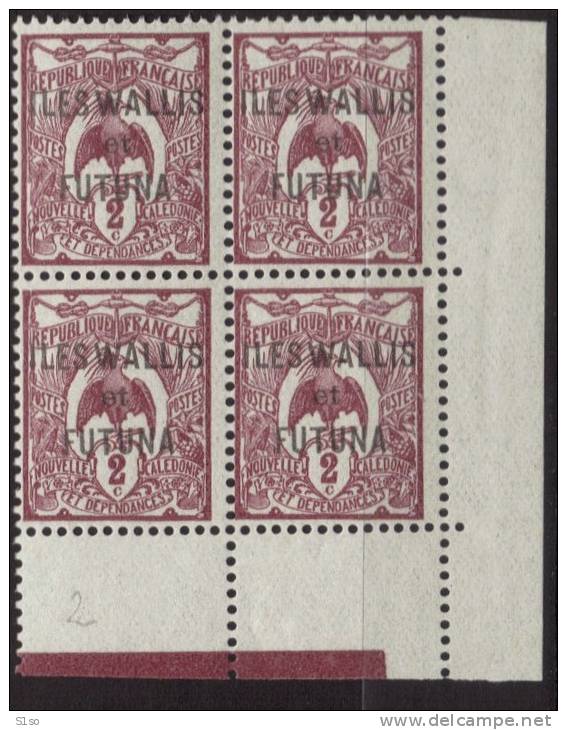 WALLIS Et FUTUNA 1920 Poste Yvert N° 2  En Bloc De 4 Coin De Feuille  Neuf Sans Charniere - Neufs