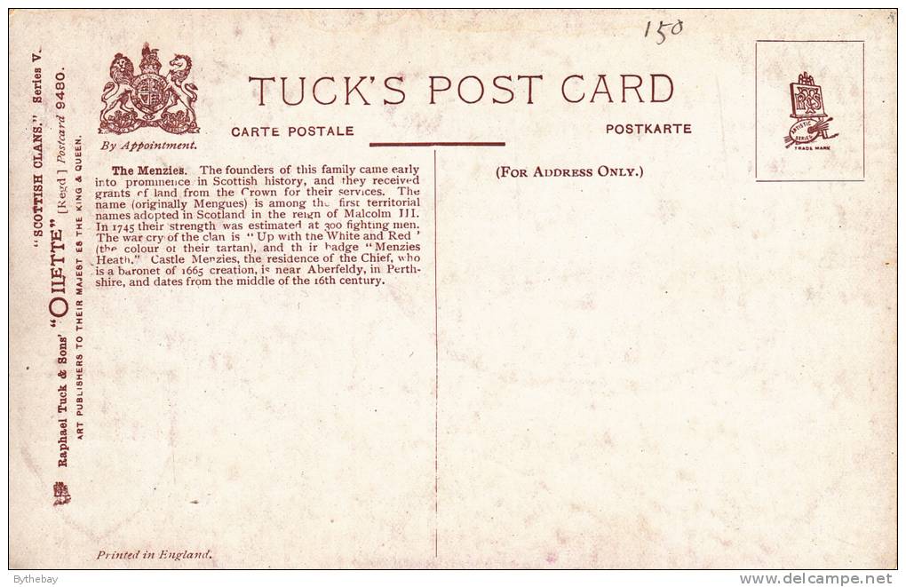 Tuck - The Menzies - Castle Menzies Scottish Clans SeriesV Postcard 9480 - Généalogie