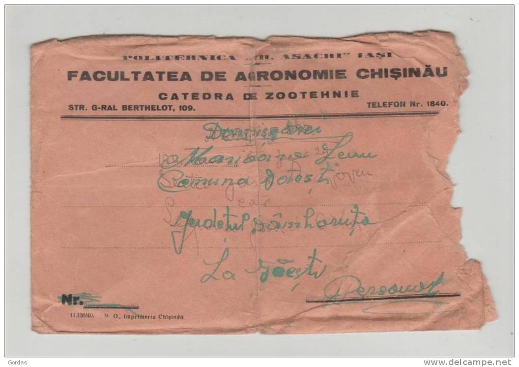 Moldova - Bessarabia - Chisinau - Facultatea De Agronomie - Romania - Envelope - Moldavië