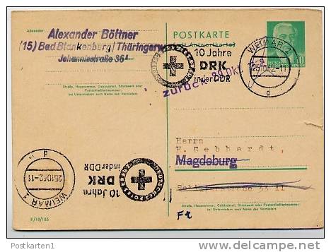 DDR P70 IF Frage-Postkarte III/18/185 ZURÜCK ! Weimar-Magdeburg 1962 - Postkaarten - Gebruikt