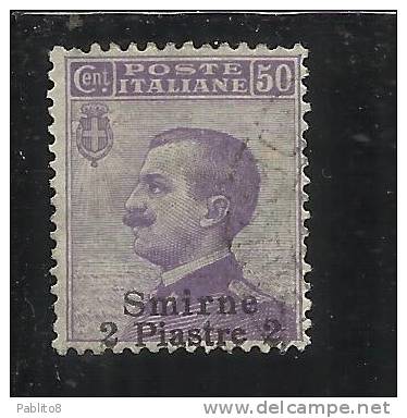 LEVANTE SMIRNE 1909 - 1911 SOPRASTAMPATO D'ITALIA ITALY OVERPRINTED 2 PI SU 50 C USATO USED OBLITERE' - European And Asian Offices