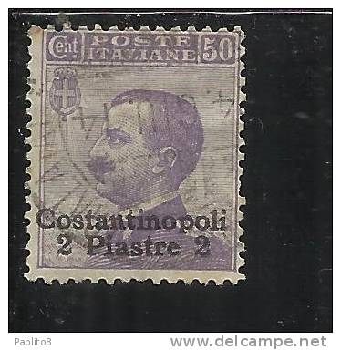 LEVANTE COSTANTINOPOLI 1909-1911 SOPRASTAMPATO D'ITALIA ITALY OVERPRINTED 2 PI SU 50 CENT. USATO USED OBLITERE' - Europese En Aziatische Kantoren