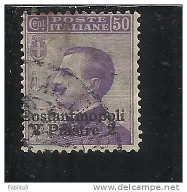 LEVANTE COSTANTINOPOLI 1909-1911 SOPRASTAMPATO D'ITALIA ITALY OVERPRINTED 2 PI SU 50 CENT. USATO USED OBLITERE' - Bureaux D'Europe & D'Asie