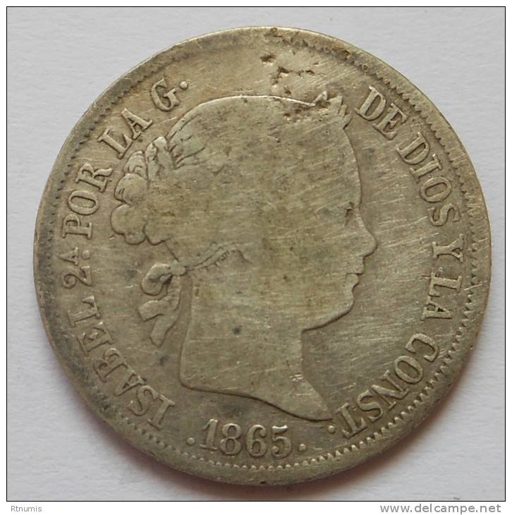 Espagne Spain Espana 40 Centimos 1865 6 Pointed Star Km 628.2 - First Minting