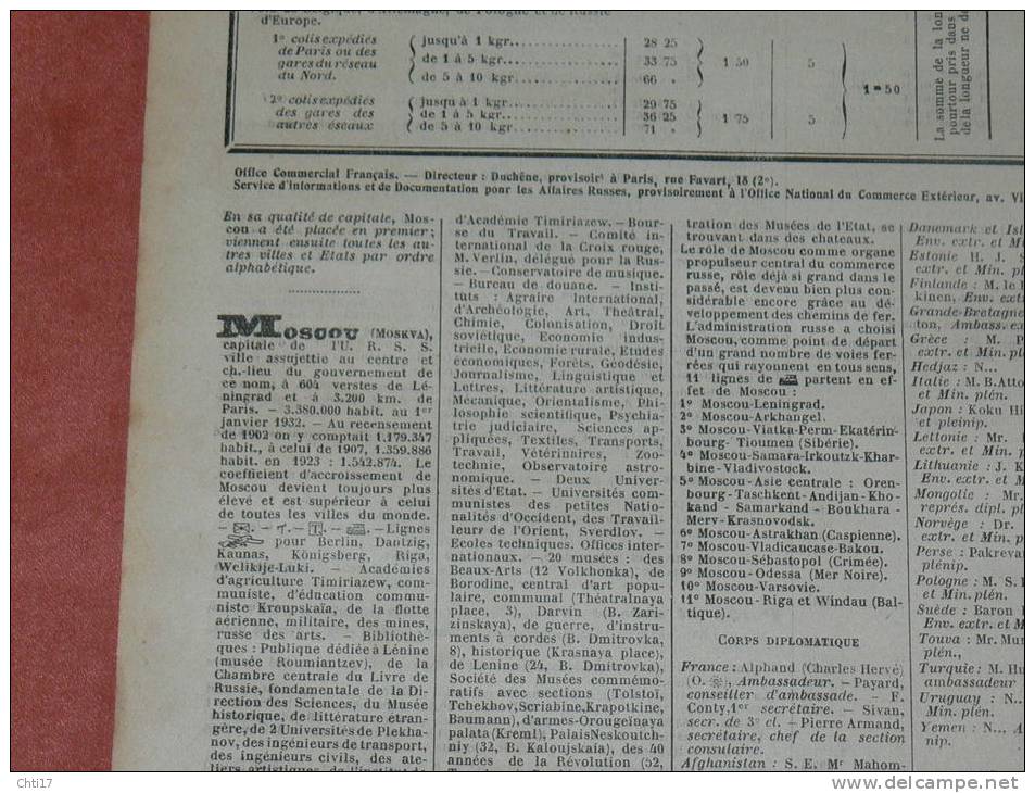 URSS MOSCOU ALEXANDROPOL BAKOU BATOUM   EXTR ANNU BOTTIN PROFESSIONS 1934 INDUSTRIELS COMMERCES ET METIERS - Telephone Directories