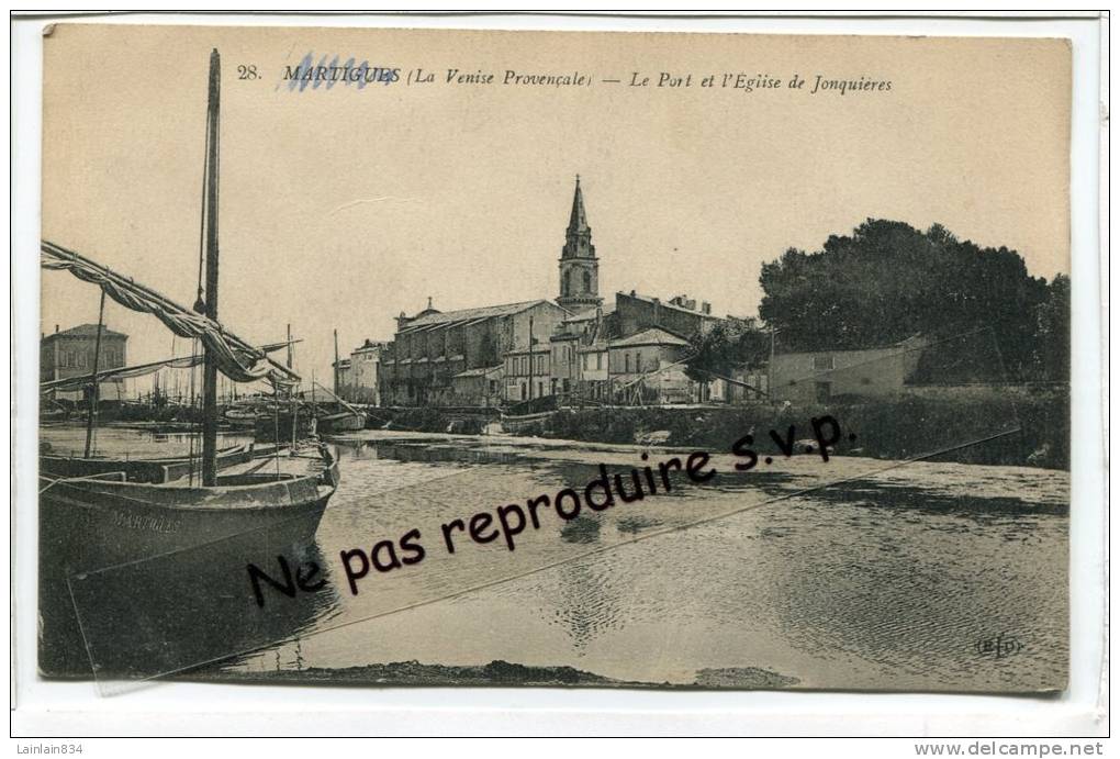 - MARTIGUES - Venise Provençale, Le Port Et L'Eglise De Jonquiéres, Barque, écrite, Bon état, Scans. - Martigues