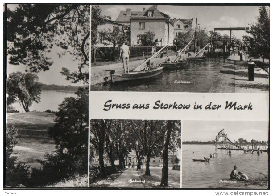 AK Storkow, Schleuse, Bahnhof, Volksbad, Gel, 1973 - Storkow