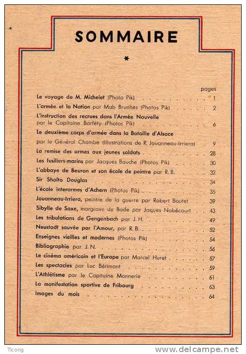 REVUE D INFORMATION DES TROUPES FRANCAISES D OCCUPATION EN ALLEMAGNE NUMERO 11 D AOUT  1946 ( SOMMAIRE ) - Francese