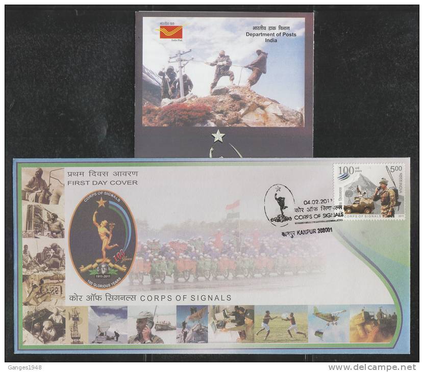 INDIA 2011  Helicopter  Coat Of Arms  Corps Of Signals  FDC #  45233 Indien Inde - Enveloppes